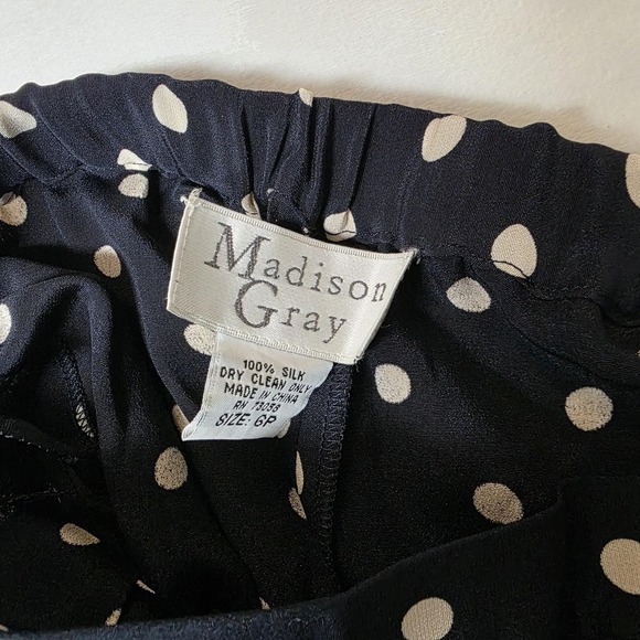 Vintage Madison Gray Silk Dress Pants & Blouse Polka Dots Navy Cream Womens 6P - Picture 14 of 14